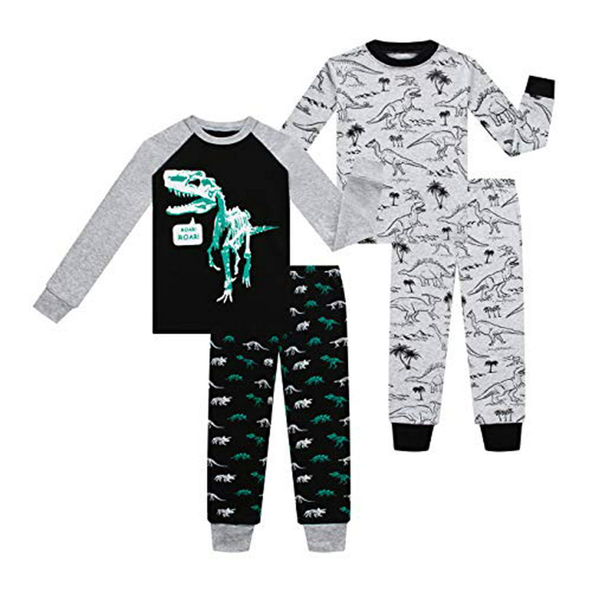 Pajamas for Boys Pjs for Boy Cotton Pajama 4 Piece Children Pants Set Dinosaur Black Grey 3T Walmart