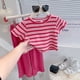thumbnail image 4 of Minnieouse Niños patrón de rayas camiseta pantalones conjunto jogging ejercicio senderismo deportes poliéster elástico niñas tops pantalones conjuntos de ropa 130cm, 4 of 6