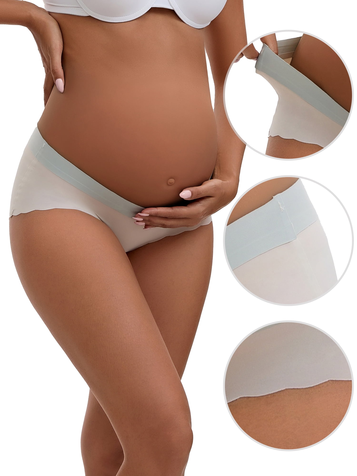 DARING DIVA Women's Ice Silk Wave Edge Maternity Panties S Beige