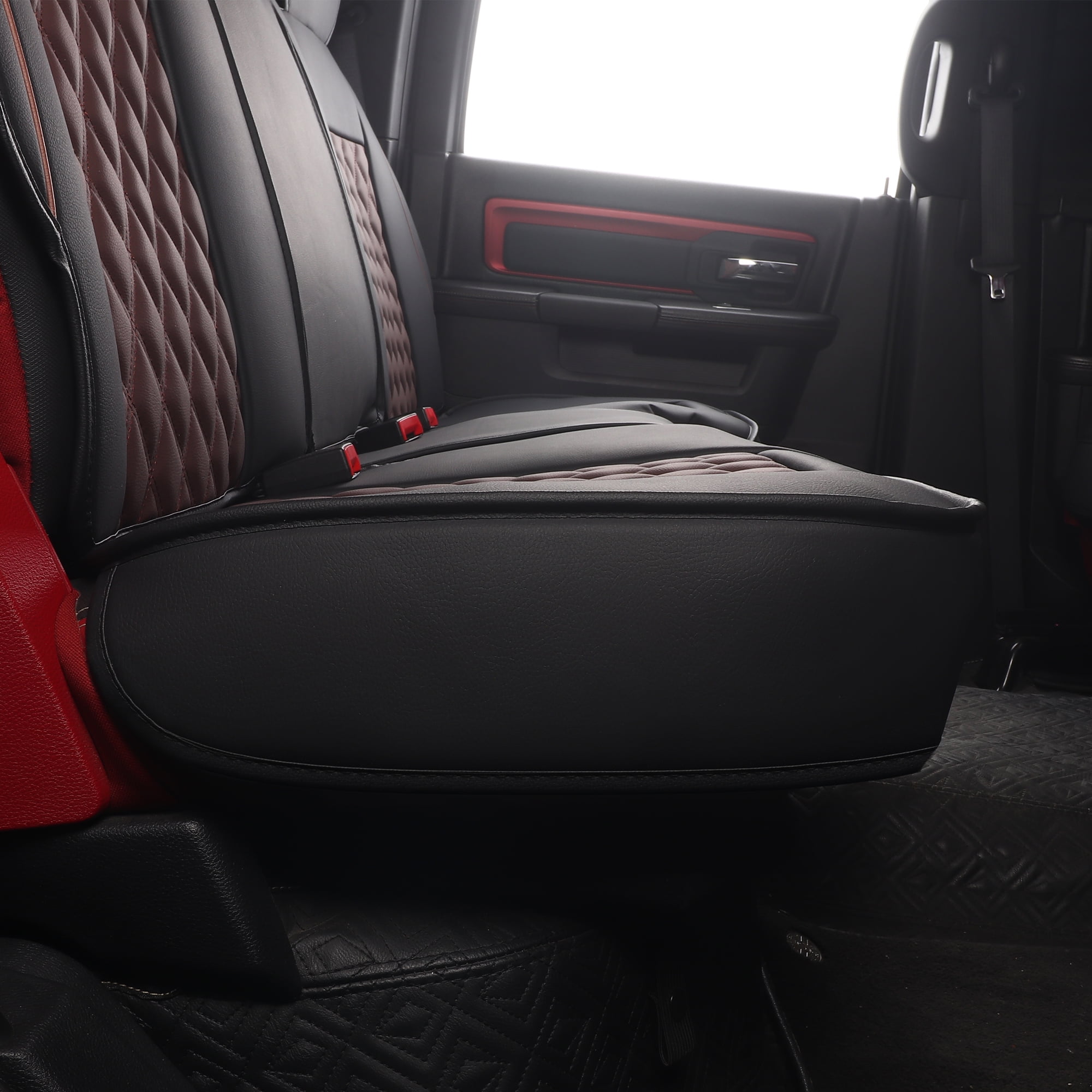 JOJOBAY Car Seat Covers for Dodge Ram,Fit 2009-2026 1500/2500/3500 HD Pick-up Truck,Crew,Regular,Quad,Mega Cab,Waterproof Synthetic Leather Seat Covers(5PCS-Full Set,Black-Brown)