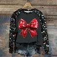 thumbnail image 2 of Cmfcve Women's Cute Christmas Sweatshirt Plus Size Sequins Patchwork Print Pullover Raglan Long Sleeve Crew Neck Xmas Base Apparel, 2 of 4