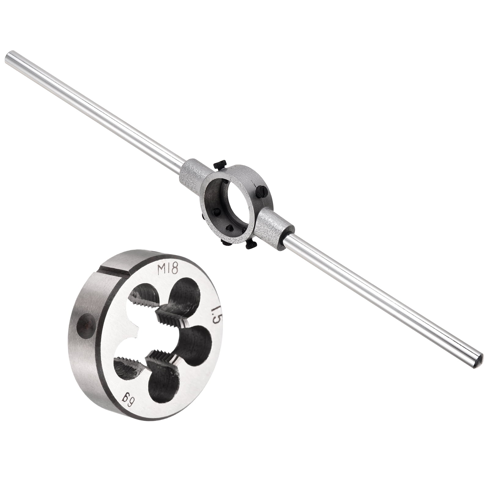 Uxcell M18 x 1.5 HSS Round Die with Matching Wrench Non-Adjustable Alloy Steel Machine Thread Die Stock Tool Set 45X18 for Cutting Repairing External Threads