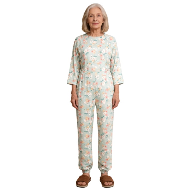 Manyakai Womens Elderly Anti-strip Adaptive Jumpsuit Elderly Security Back Zipper Nursing Rompers Green M