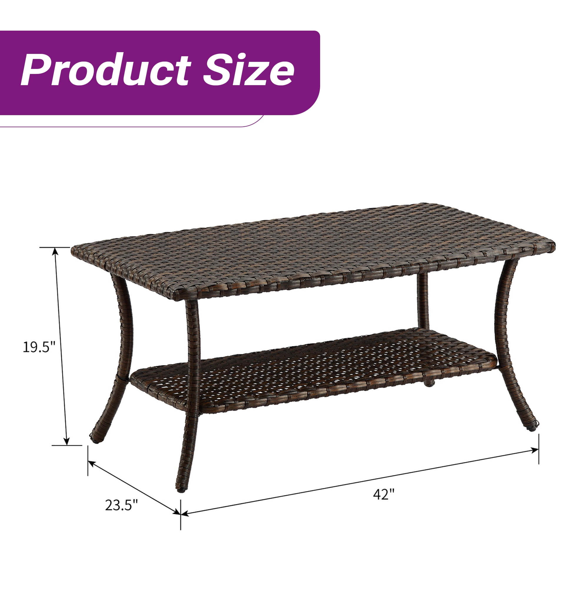 PARKWELL Outdoor Wicker Coffee Table Full Wicker Table Top Rattan Patio Coffee Table, Brown