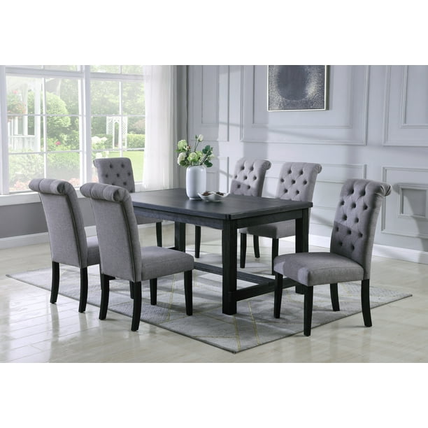 Leviton Antique Black Finished Wood, Wooden Dining Table And Six Chairs