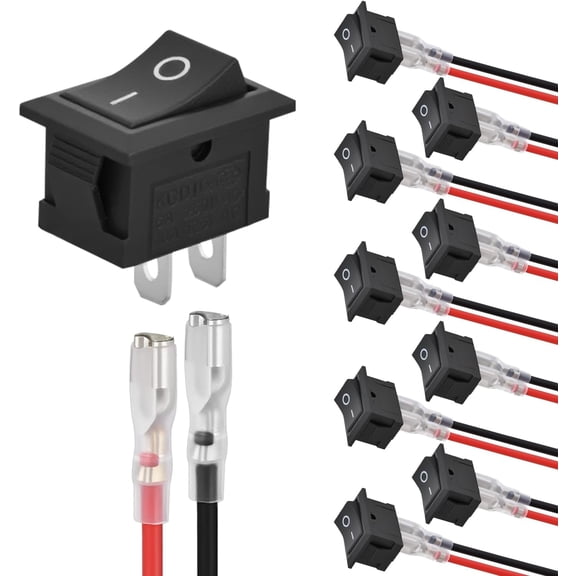 Nilight 10PCS Mini ON/Off Rocker Switch 2 Pin SPST 12V 20A 125V 10A Toggle Switch Kit with 20PCS Wires KCD1 T125 for Car Truck Boat Marine Off-Road RV Household Appliance