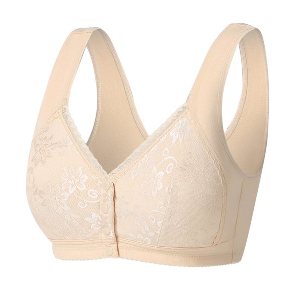 yievot Womens Front Closure Bras Padded Full Coverage Wireless Bras Lace Push Up Wirefree Bras for Older Women No Underwire Soft Everyday Bra