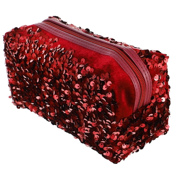 BESTOYARD 1Pc Dark Red Sequin Travel Cosmetic Bag Lightweight Makeup Organizer Pouch