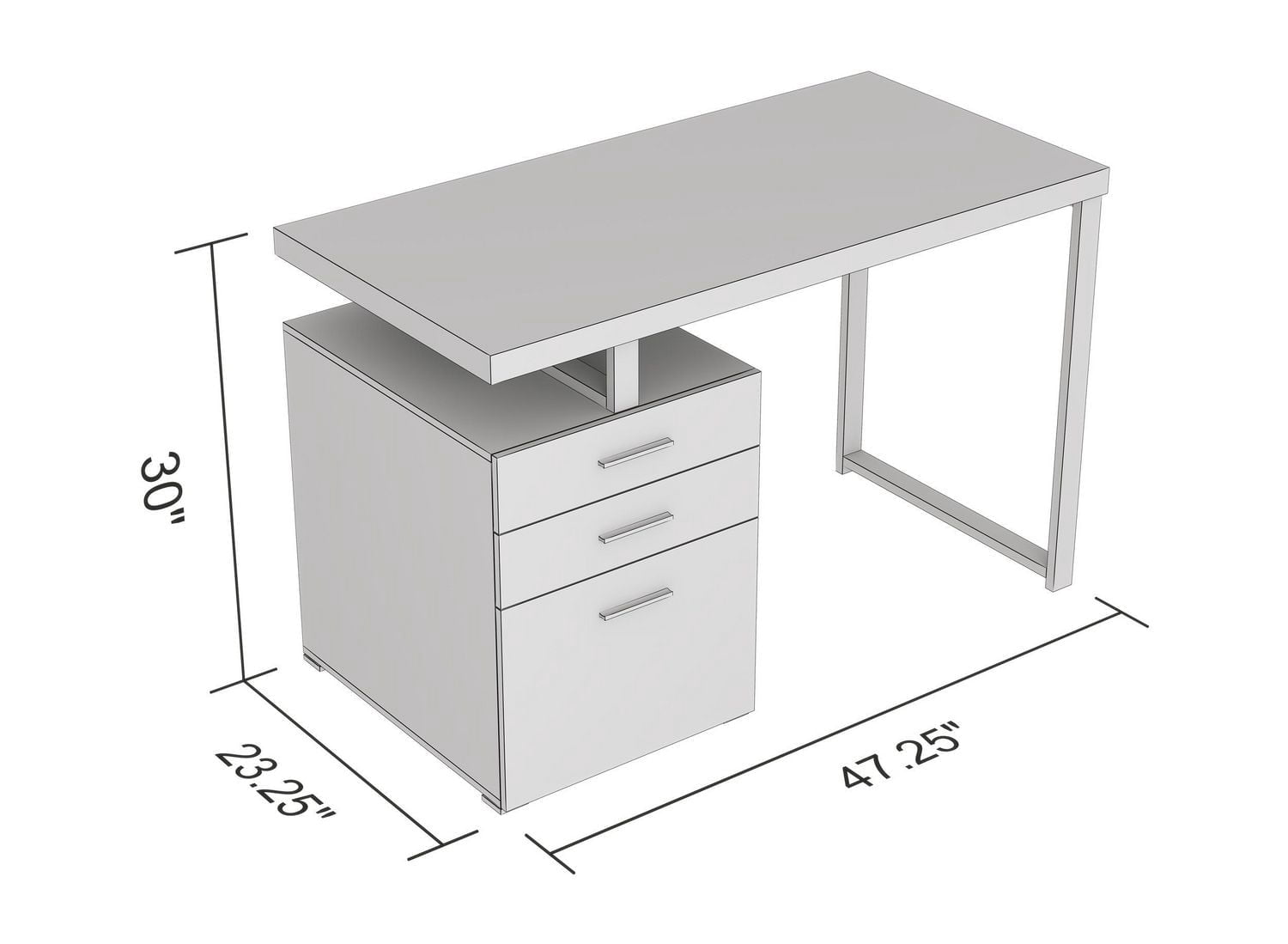 Safdie & Co. Computer Desk 47.25L Dark Taupe 3 Drawers Silver Metal