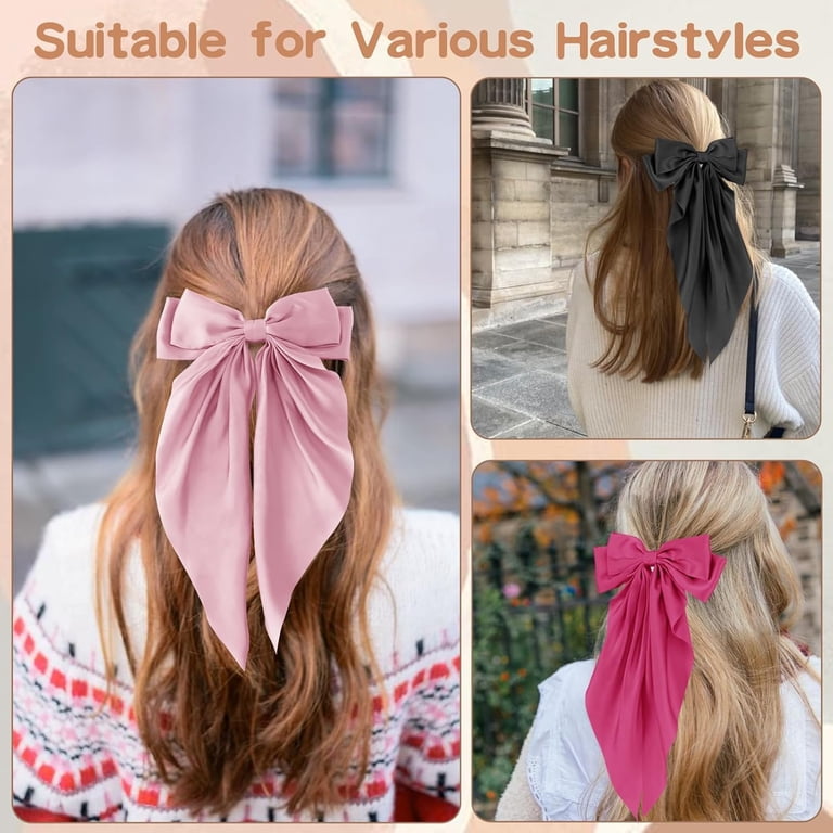Hair Bows for Women, 6 PCS Silky Satin Hair Clips, Large Bow  display picture 1