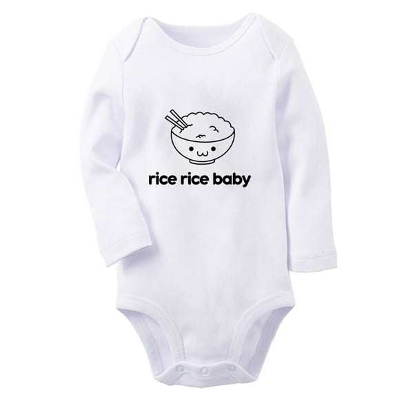 Babies Rice Rice Baby Funny Rompers, Newborn Baby Unisex Bodysuits, Infant Jumpsuits, Toddler 0-12 Months Kids Long Sleeves Oufits (White, 6-12 Months)