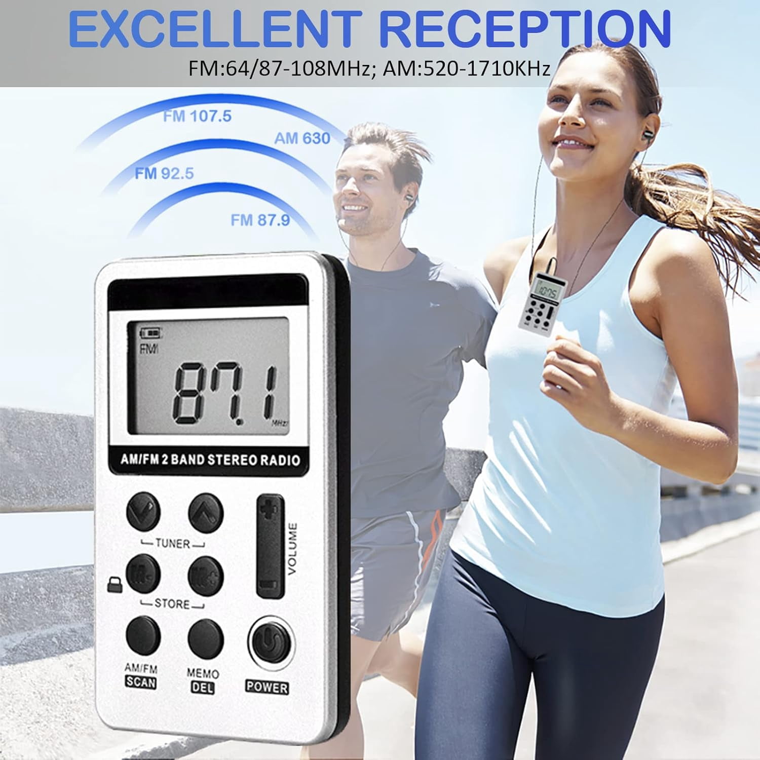 Portable AM FM Radio, Walkman Radio with Digital Tuning LCD Display, Rechargeable Pocket Radio with Earphone, Small Radio with Detachable Belt Clip for Walking, Jogging