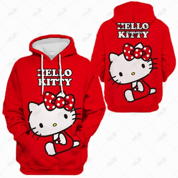 Japanese Kawaii Clothes Hello Kitty Printed White Hoodies Spring Autumn Student Cartoon Print Loose Hoodie Sweatshirt Girl Tops HOEMLIN