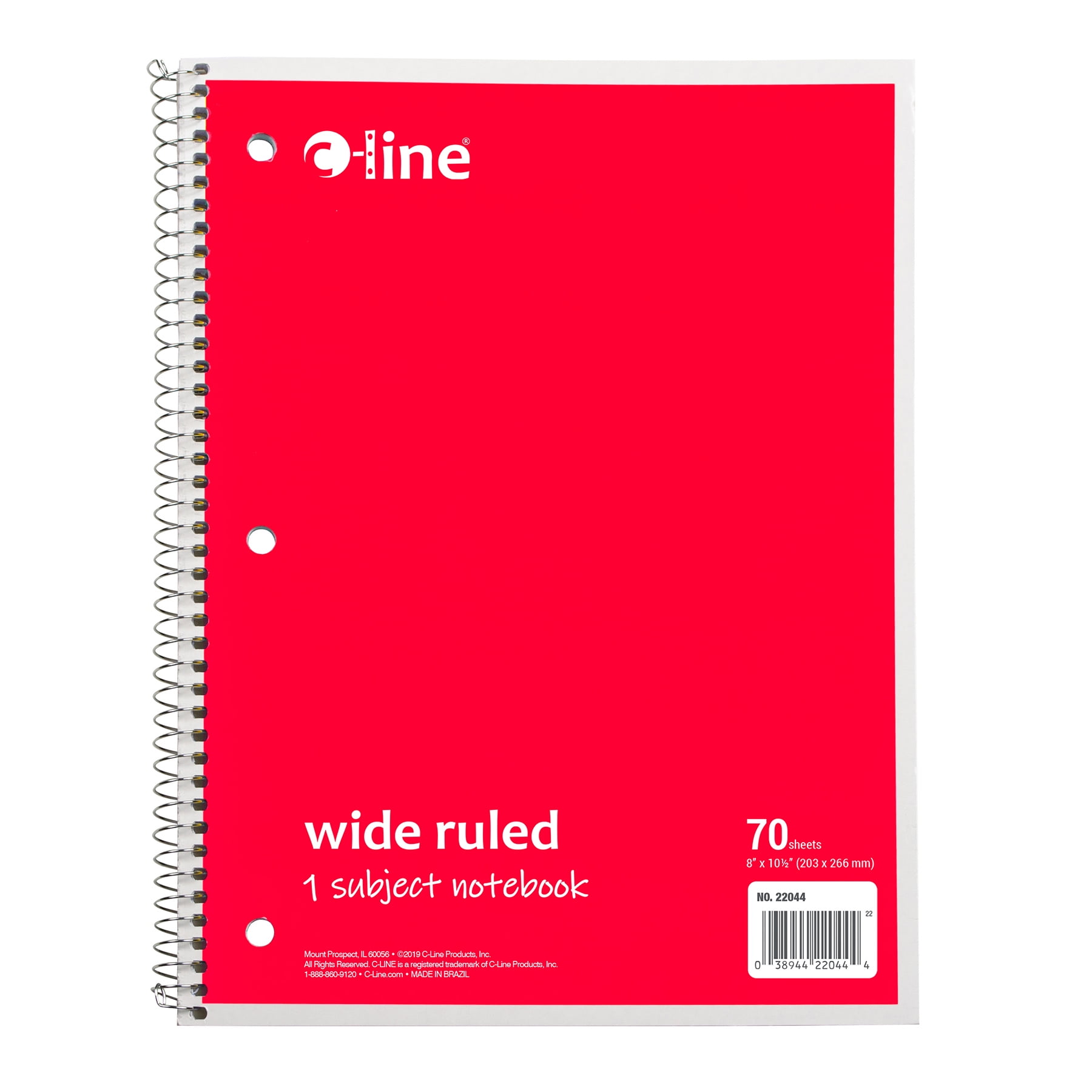 C-Line 1-Subject Notebook, 70 Page, Wide Ruled, Red, Pack of 12