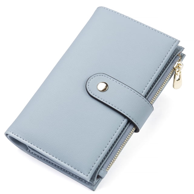 Billetera yiijay de piel vegana con bloqueo RFID para mujer, triple pliegue