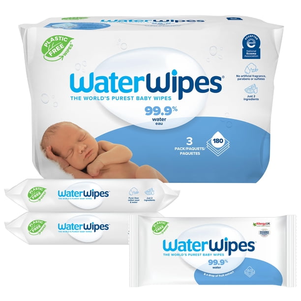 Toallitas húmedas para bebés sin plástico originales con 99,9% de agua x180