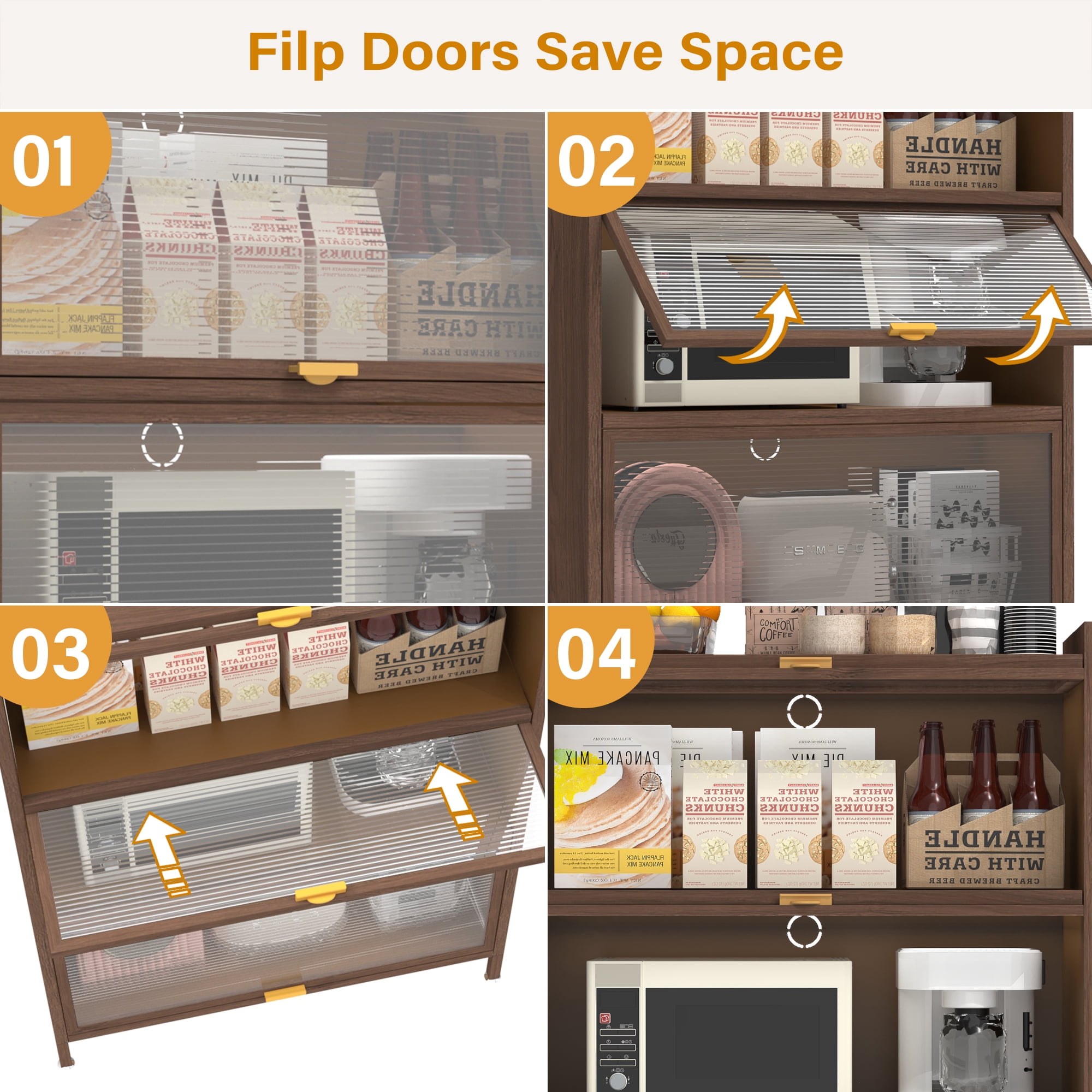 Mintazer Metal Pantry Cabinet, Storage Cabinet with 3 Flip Doors for Kitchen, Living Room, Dining Room, Office, Brown
