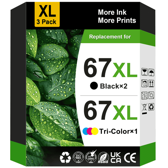 67XL Ink Compatible for HP Printer Ink 67 XL 67XL Ink Cartridges for DeskJet 2700 2755e 2755 (2 Black, 1 Tri-Color)