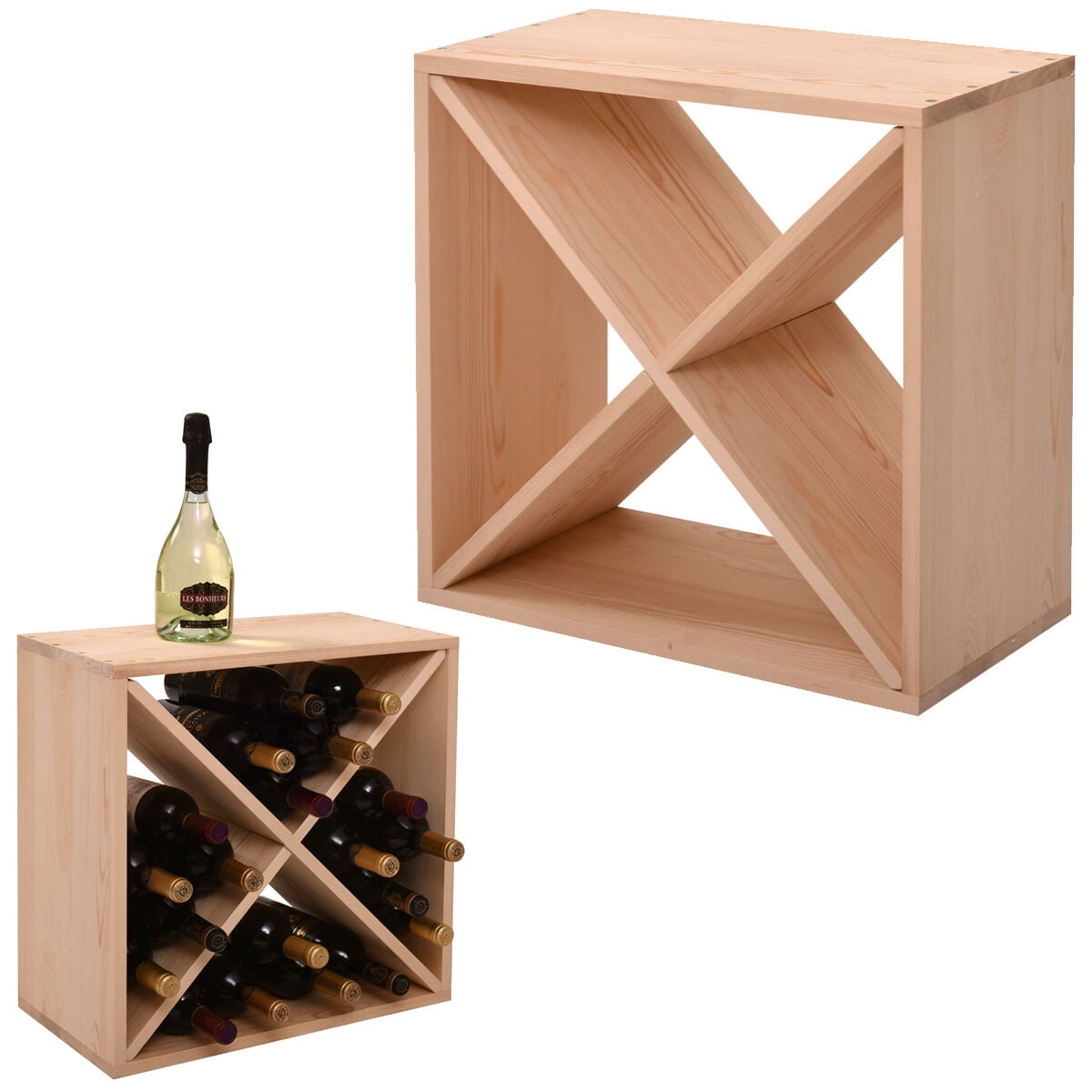 Bottles Stackable Wine Storage 1-4 Tier Rack Solid Wood Wine Display Shelves 