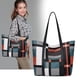 thumbnail image 1 of Bolso Tote de Gran Capacidad para Mujer – Bolso de Mano y Hombro de PVC con Diseño de Lattice, Tote Versátil para Trabajo y Uso Diario, 38x26x12cm, Azul Naranja Gris., 1 of 6