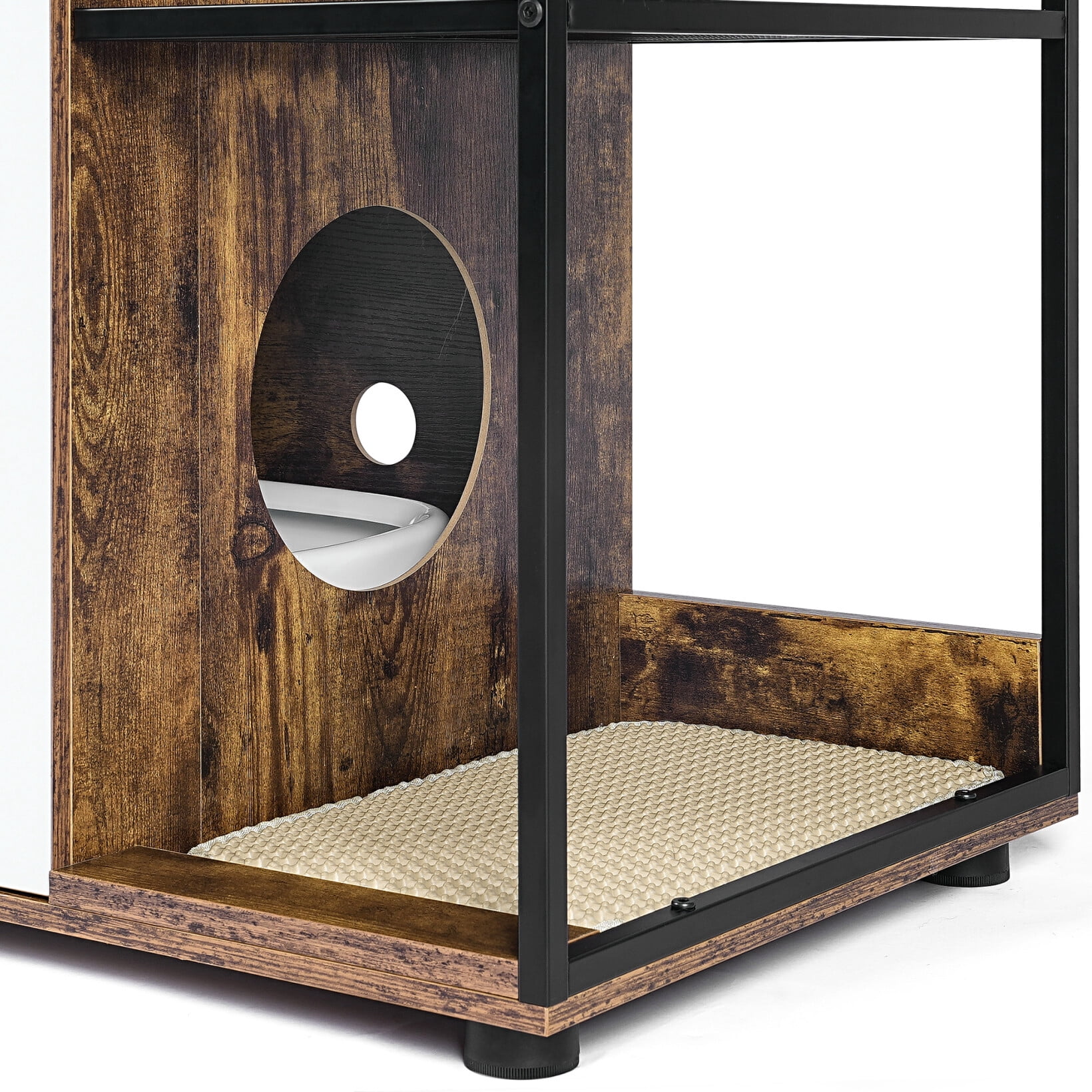 Cat Litter Box Enclosure for Two Cats, Enclosed Cat Furniture Cabinet with Odor Control, Hidden Litter Box Cabinet, White Walnut Finish, Multi-Functional Cat Litter Box Furniture for Home Décor