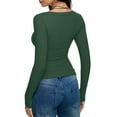 thumbnail image 6 of larppty Women's Scoop Neck Long Sleeve Shirts Ribbed Slim Fitted Casual Solid Color Basic Top Blouses Dark Green, L, 6 of 6