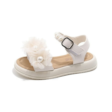 

Girls‘ Sandals 2024 Summer New Little Girl Pearl Lace Princess Shoes Big Kids Open Toe Student Beach Shoes