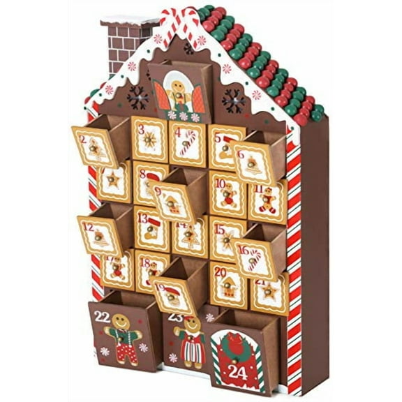 BRUBAKER Reusable Wooden Advent Calendar to Fill - Gingerbread House with LED Lighting - DIY Christmas Calendar 10.31 x 17.72 x 2.17 inches