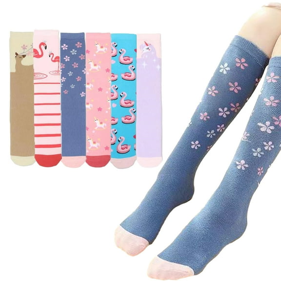 Godderr 3 Pairs Toddler Kids Cartoon Knee High Socks for Girls Spring Fall Stacked Half-Calf Socks Cute High High Socks Non-slip Sock