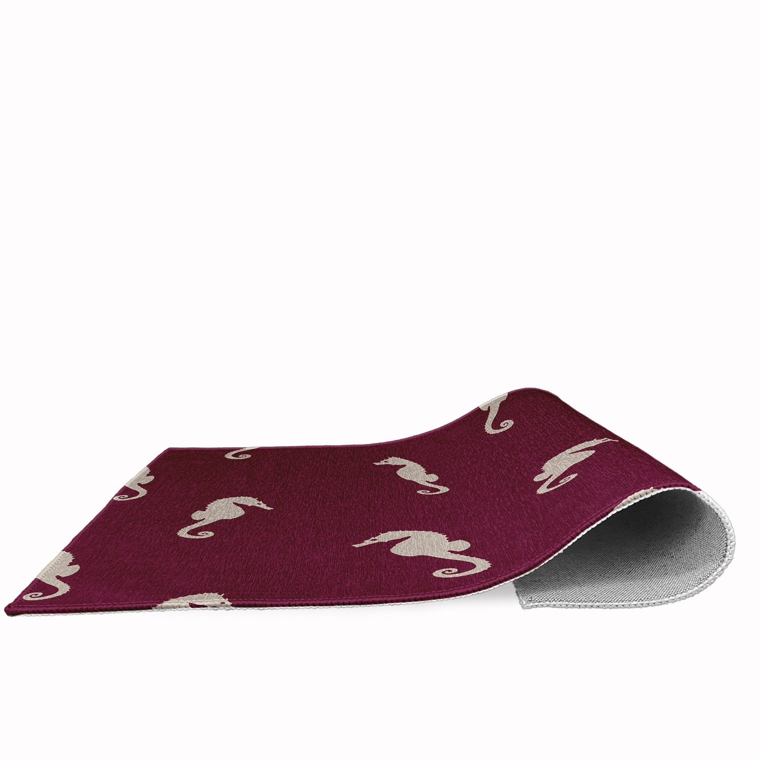 18" x 30" Simply Daisy Sea Horses Beach Style Chenille Area Rug, Maroon Red