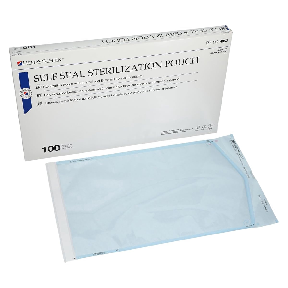 Self-Sealing Sterilization Pouches, Latex-Free, Built in Color Change Guide 10.5 in x 17 in 100/Bx, 6 Boxes, 600 Count