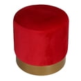 thumbnail image 2 of Cortesi Home Sheppe Cylindrical Ottoman 18", Red Velvet with Gold Metal Base, 2 of 3