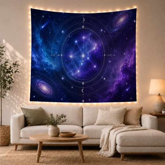 Moon Stars Chart with Geometric Constellation Main Consists, Mystical Fantasy for Space Lovers, Galaxy Room Decor, Graduation Gift, Tapestry Wall Hanging for Bedroom and Dorm