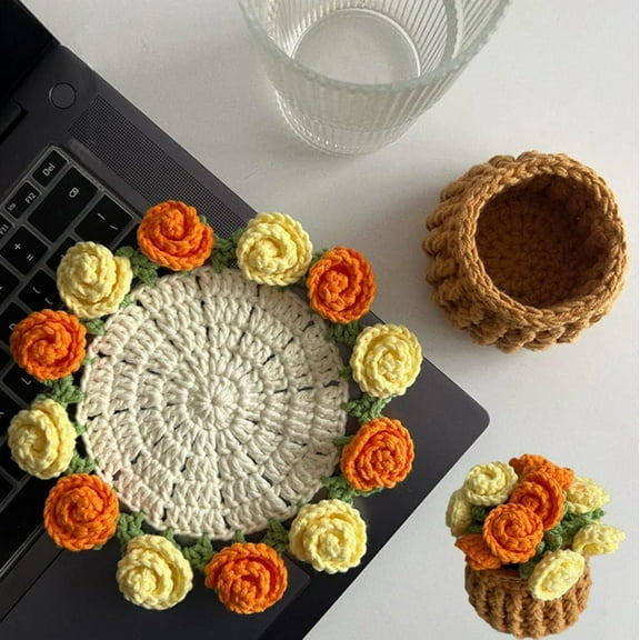 Fabric Crochet Coaster Kit, DIY Rose Bouquet Design, 20x20CM Size, Ideal for Gift or Home Decoration
