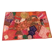 Mogul Indian Tapestry Handmade Sequin Patchwork Wall Hanging Table Throw