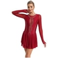 thumbnail image 3 of Runhomal Robe de Danse Lyrique pour Femmes Patchwork en Maille Manches Longues Justaucorps Costume de Danse Moderne Bordeaux TG, 3 of 7