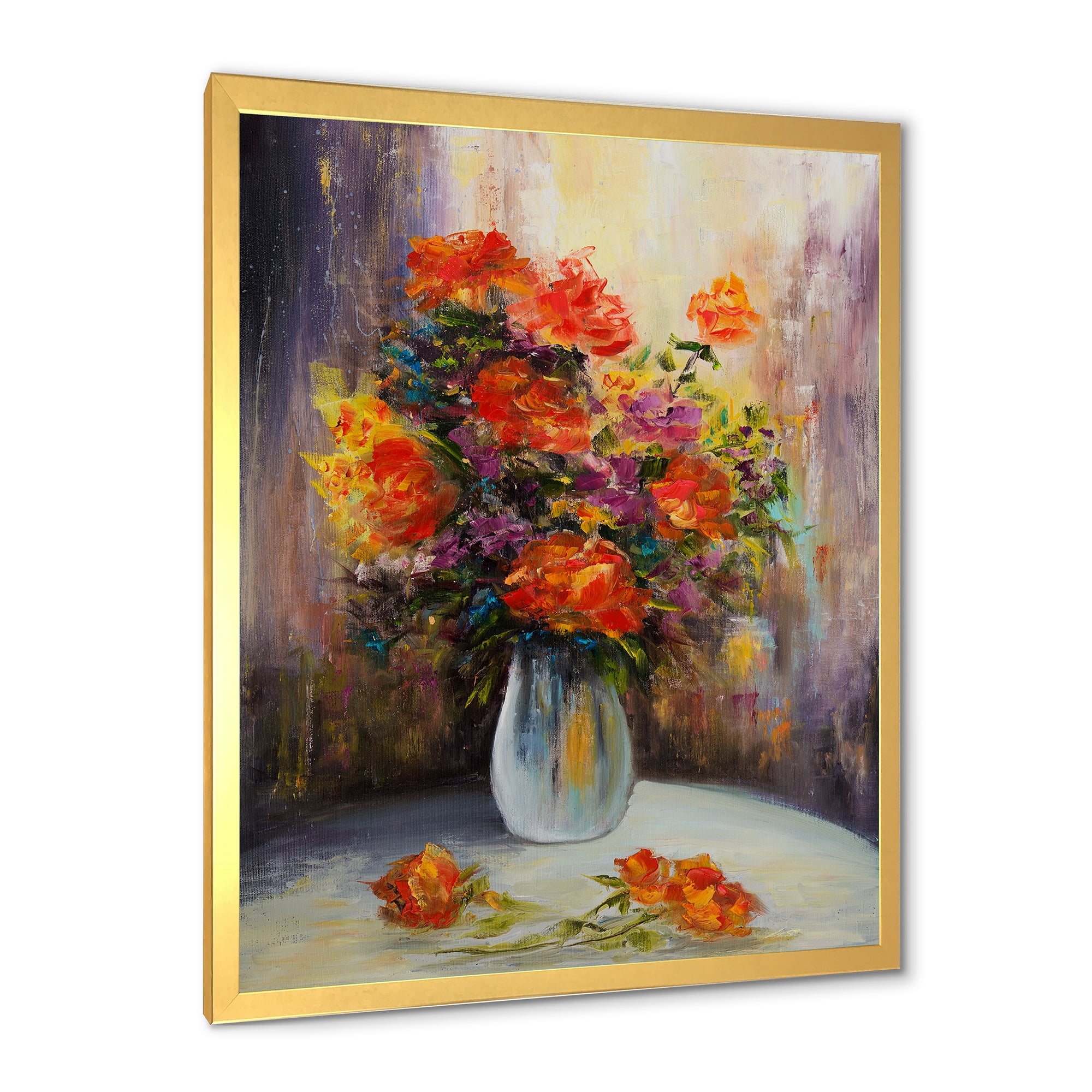 Designart 'Still Life Bouquet With Yellow and Red Flowers' Traditional Framed Art Print