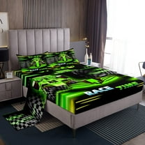 Erosebridal Green Car Sheet Set Twin,Extreme Sport Bedding Sets Twin Size,Geometric Buffalo Twin Sheet Sets,Breathable Automobile Room Decor,3pcs