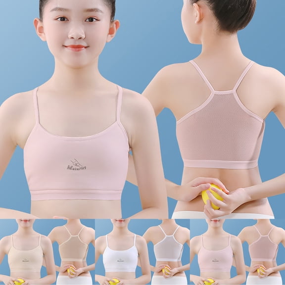 SHenli Girls Training Bras - 5 Pack Soft Stretch Cotton Bra, Cami Style Girls Underwear with Adjustable Straps (7-14)