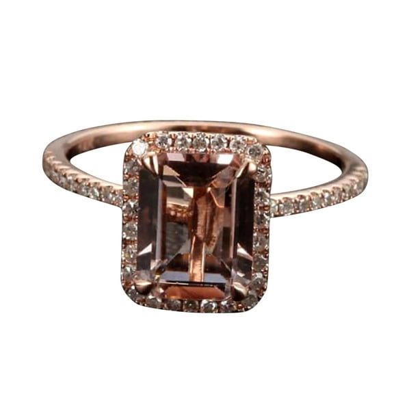 1.50 Carat Emerald Cut Real Morganite and Man made diamond moissanite Halo Engagement Ring Sterling Silver with 18k Gold Plating