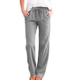 thumbnail image 3 of Women's 100% Cotton Solid Loose Fit Drawstring Pants with Pockets, Mid Waisted Elastic Casual Trousers, Lounge Work Wear | VerBelle,Gray 2XL, 3 of 9