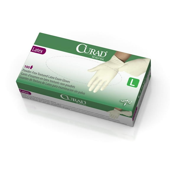 CURAD Powder-Free Textured Latex Exam Gloves,Beige,Large,Case of 1000