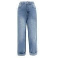 thumbnail image 4 of MIXUE Jeans For Women Solid Color Wide Leg Baggy High Waist Boyfriends Straight Leg Stretchy Denim Pants Trendy Fall 2024 Trousers Activewear,Blue,M, 4 of 9