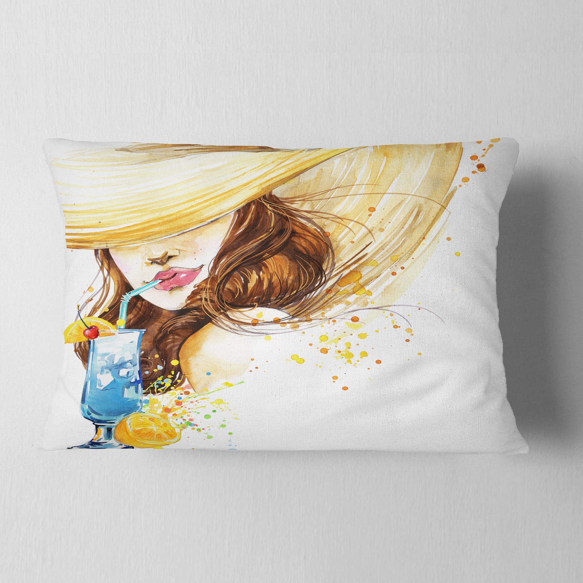 Designart Woman with Fruit Cocktail - Abstract Throw Pillow - 12x20