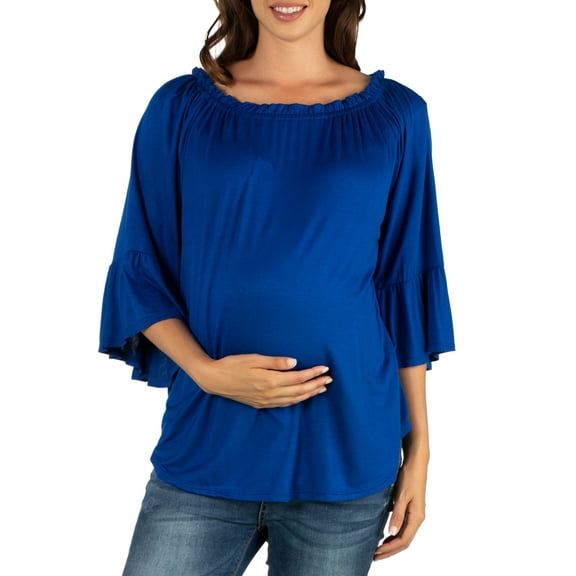 24seven Comfort Apparel Bell Sleeve Loose Fit Maternity Tunic Top