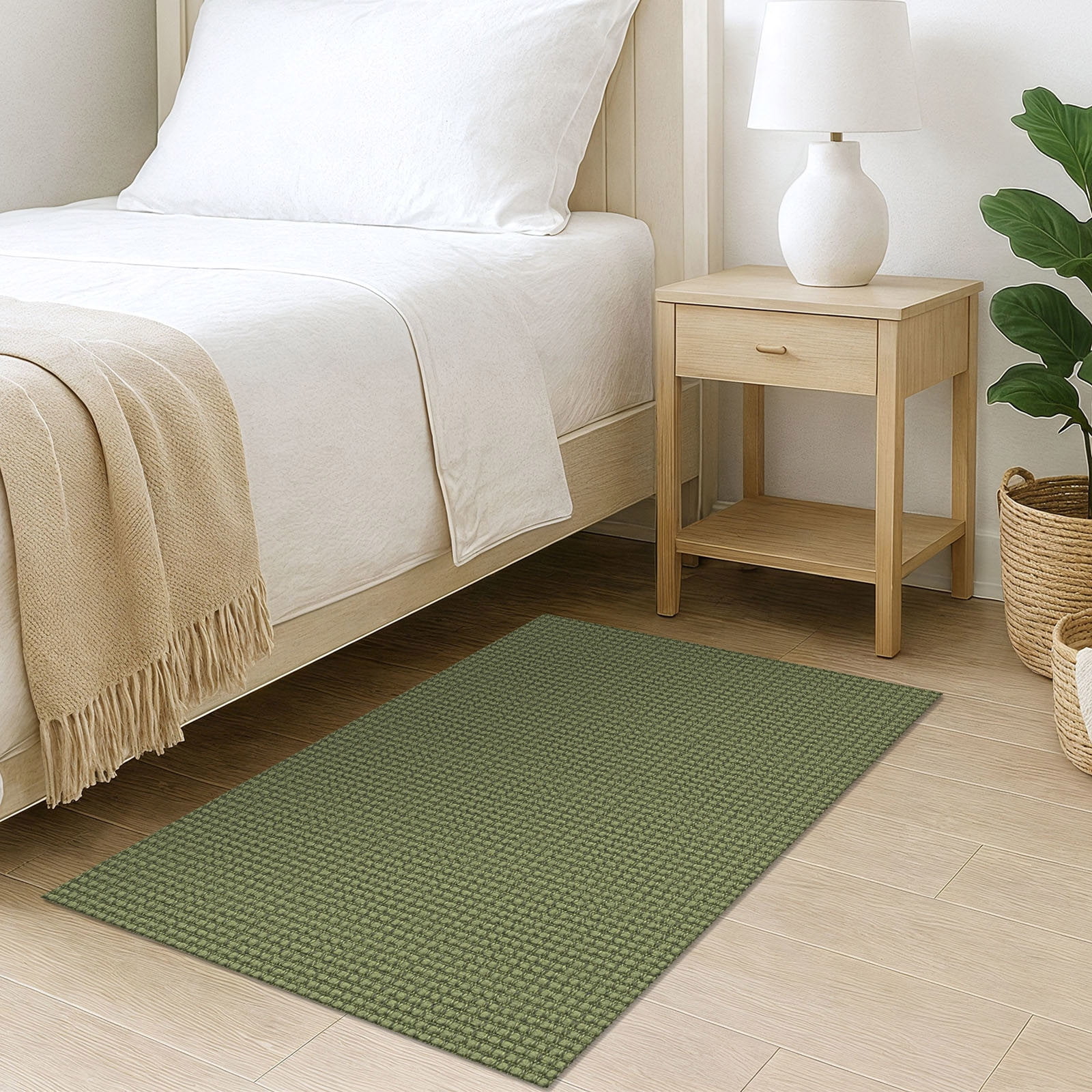 iOhouze Boho Entryway Rugs 2x3 ft Small Area Rugs Washable Rugs Rubber Backed Front Door Rug Olive Green/Earthy Green Cotton Entrance Rugs for Front Porch Bathroom Kitchen Bedroom