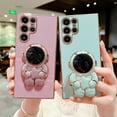 thumbnail image 2 of TECH CIRCLE for Samsung Galaxy S22 Ultra 6.8 inch Slim Case,Luxury Cute Cartoon 6D Plating Astronaut Hidden Folding Kickstand and Lucky Clover Frame Soft TPU Shockproof Bumper Cover,Pink, 2 of 10