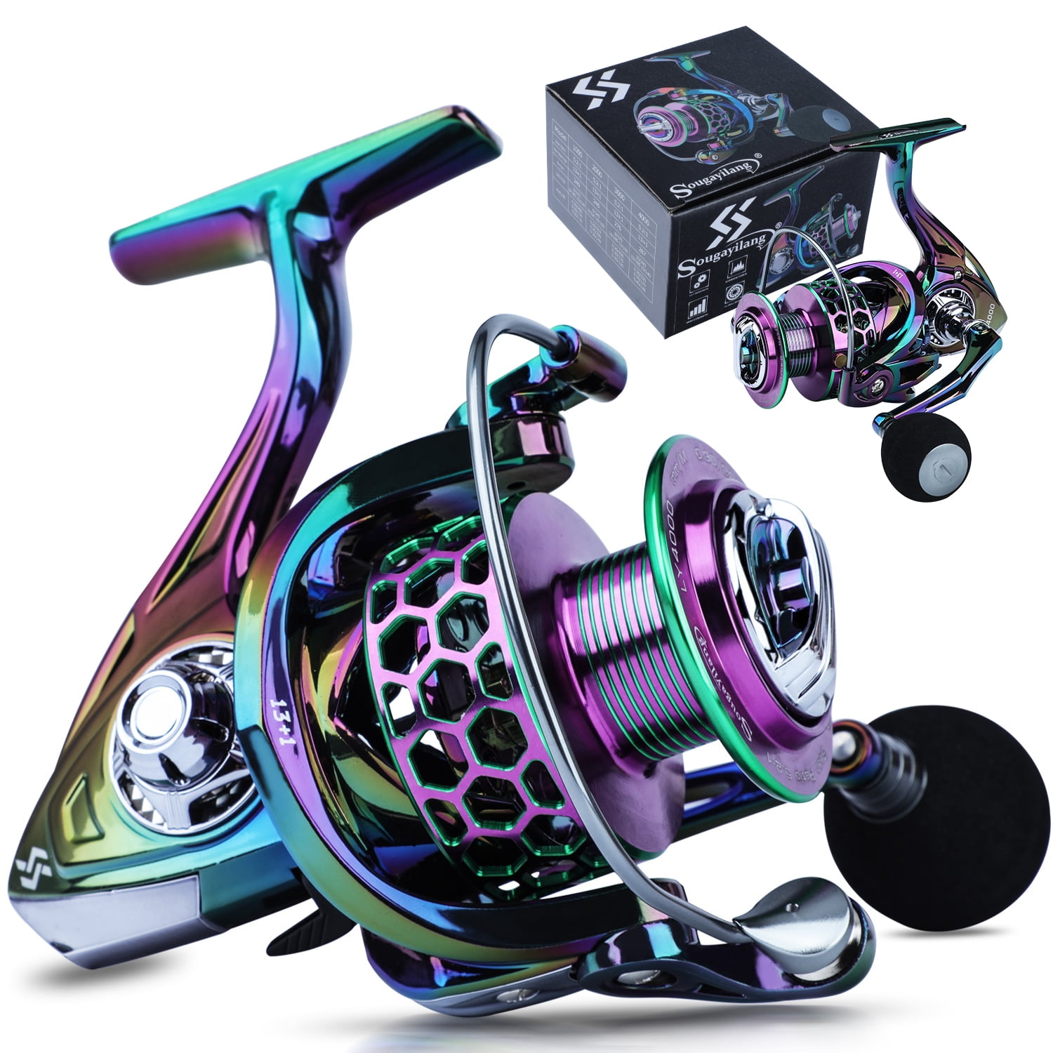 Sougayilang Colorful Fishing Reel 13 for Freshwater 1 BB Light Weight Ultra Smooth Powerful Spinning Reels with CNC Line Management Graphite Frame