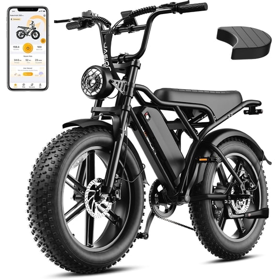 Jasion Retrovolt Electric Bike for Adults, 750W Motor 48V 15AH Removable Battery E Mountain Bicycle Class 2, 20" Fat Tire Ebike with Speedmoter, UL2849