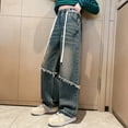 thumbnail image 5 of Girls Wide Leg Jeans Elastic Waist Baggy Jeans Kids Y2𝐊 Streetwear Straight Leg 𝐁oyfriend Jeans Denim Pants Loose Fit, 5 of 7